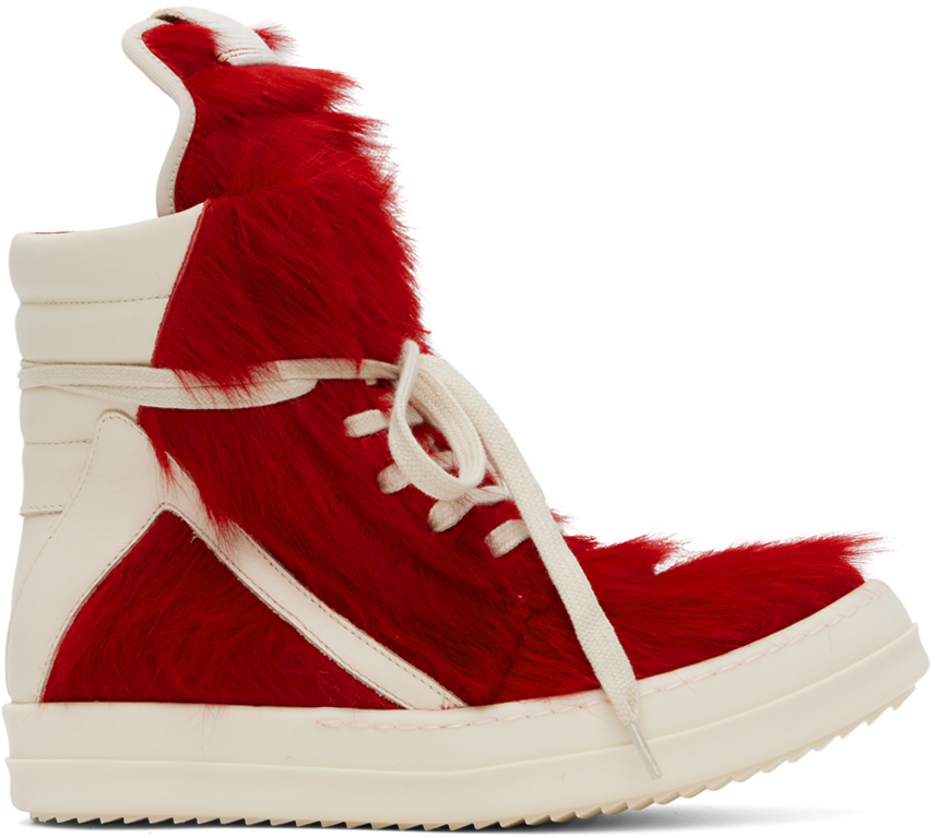 Rick Owens: Red & Off-White Geobasket Sneakers | SSENSE Canada