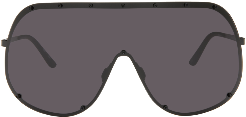 Rick Owens Black Shield Sunglasses In 0909 Black/black