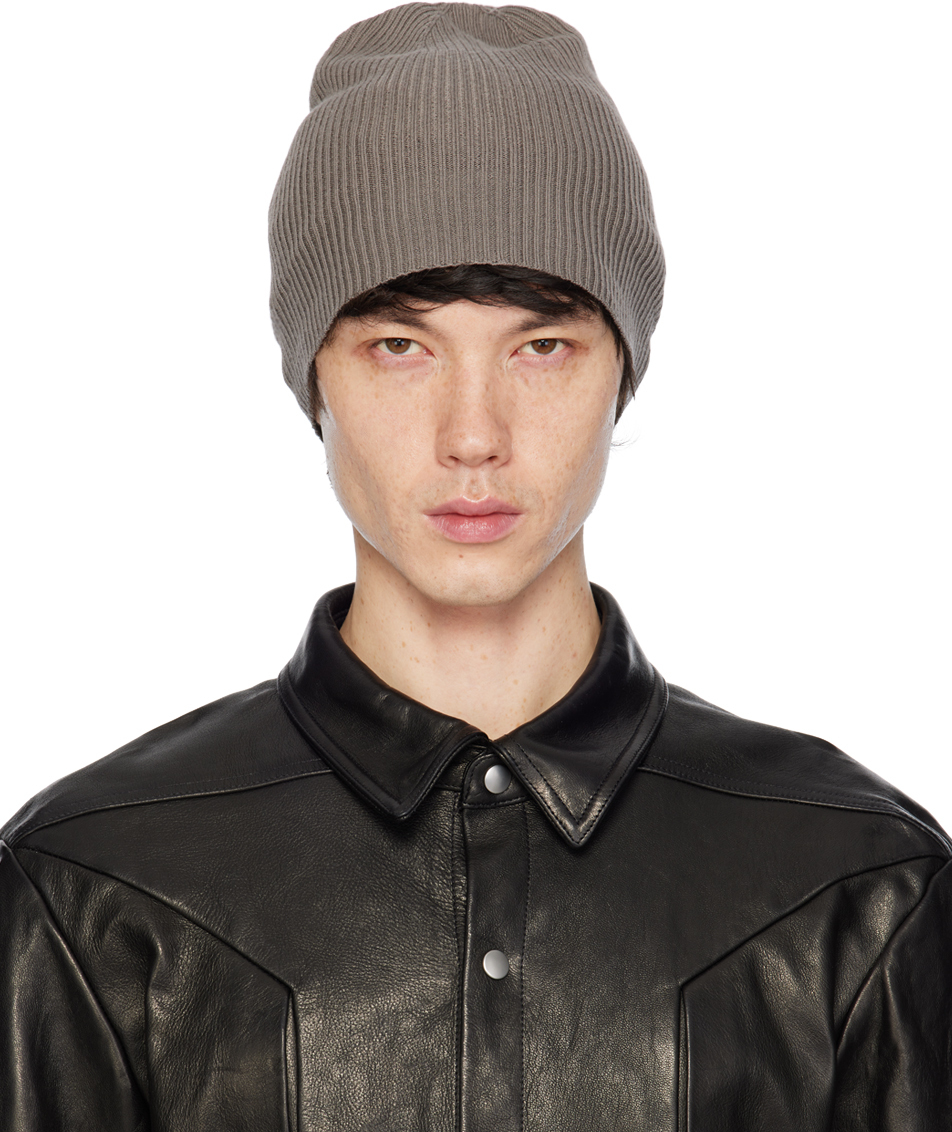Rick Owens Gray Ribbed Beanie In 34 Dust