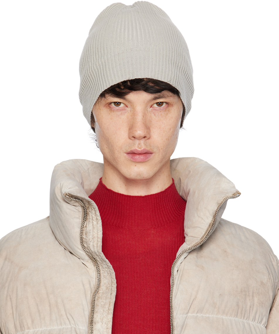 Rick Owens Off-white Ribbed Beanie In 08 Pearl