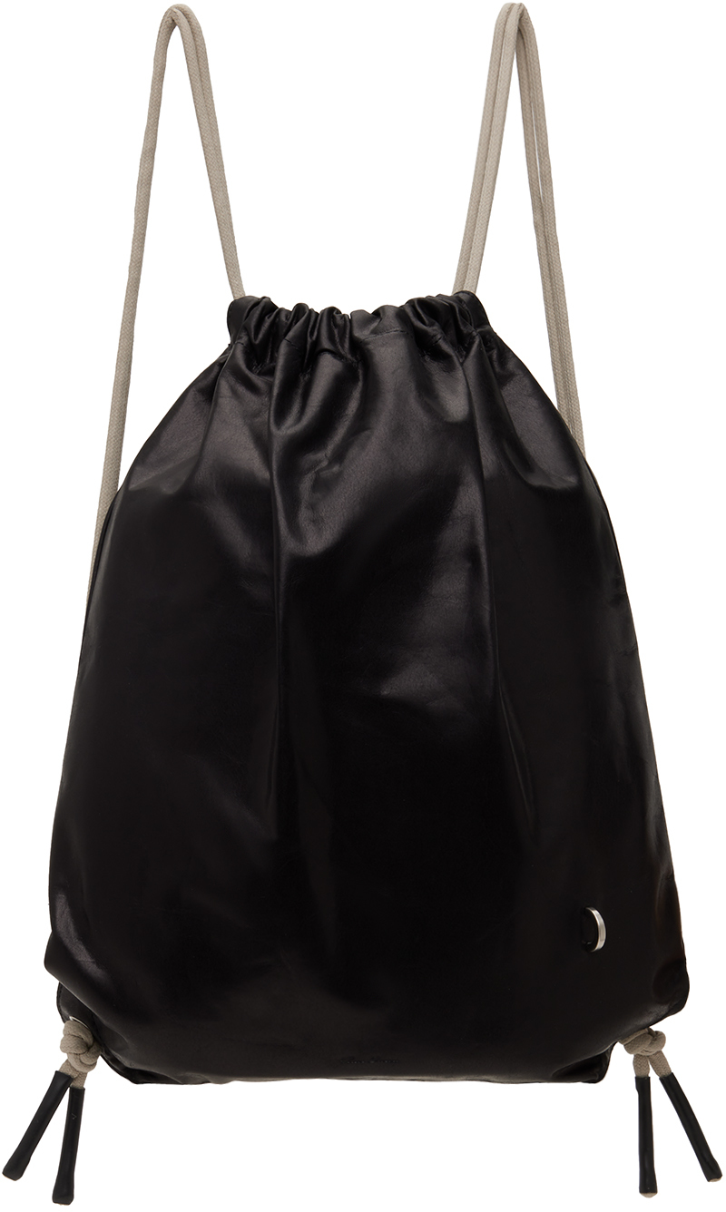 Rick Owens Black Drawstring Backpack In 0908 Black/pearl