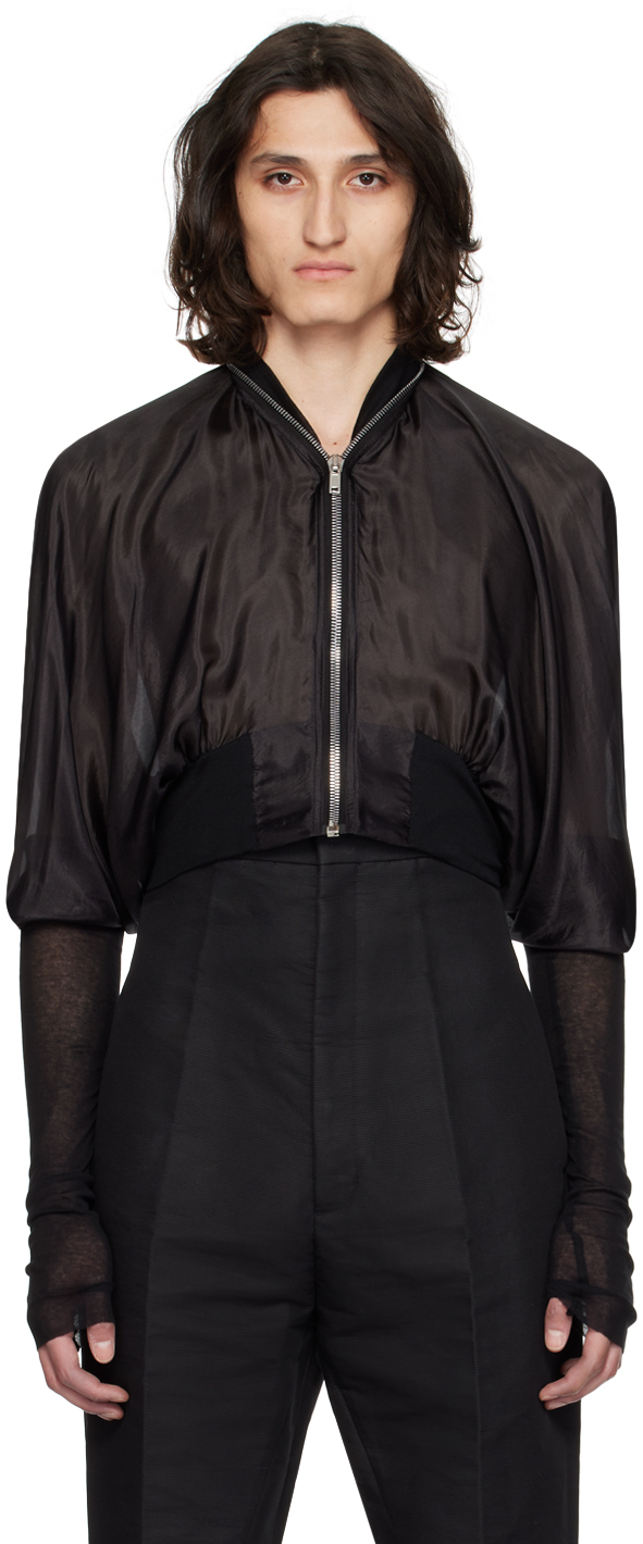 Black Batwing Flight Bomber Jacket by Rick Owens on Sale