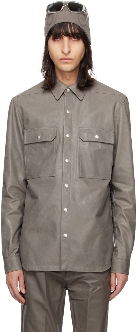 Rick Owens Gray Outershirt Leather Jacket In 34 Dust