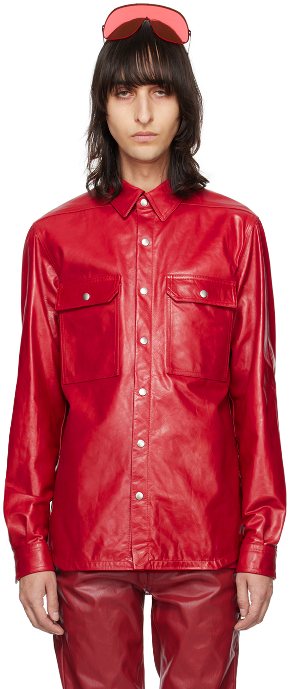 Rick Owens Red Outershirt Leather Jacket In 03 Cardinal Red