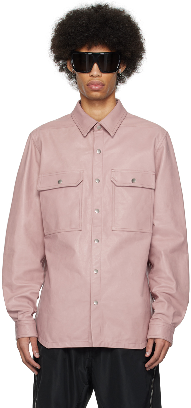 Pink Press-Stud Leather Shirt