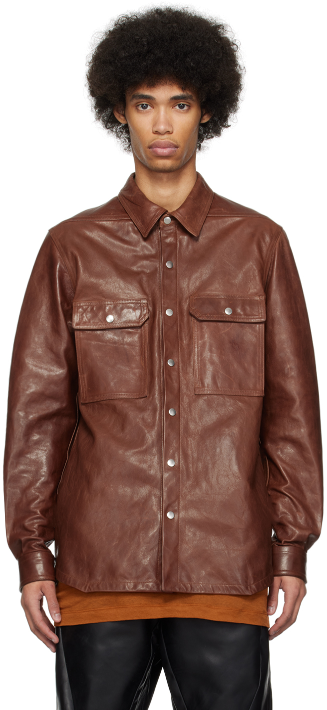 Rick Owens Brown Lido Leather Jacket