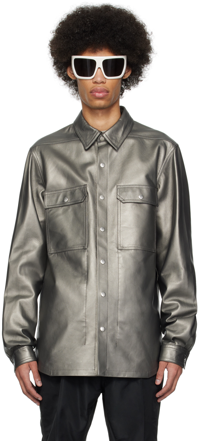 Rick Owens Silver Lido Leather Jacket In 68 Gunmetal