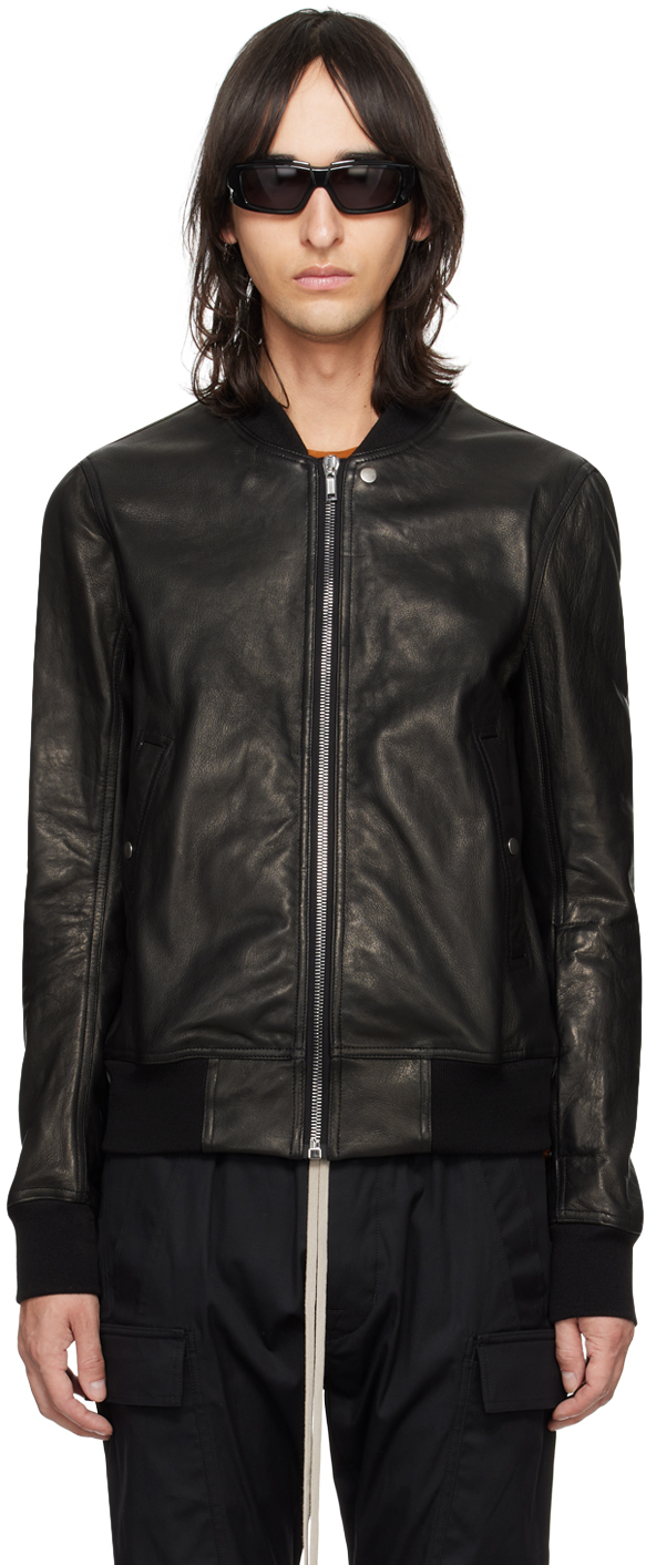 Rick Owens Black Classic Flight Leather Jacket | Smart Closet