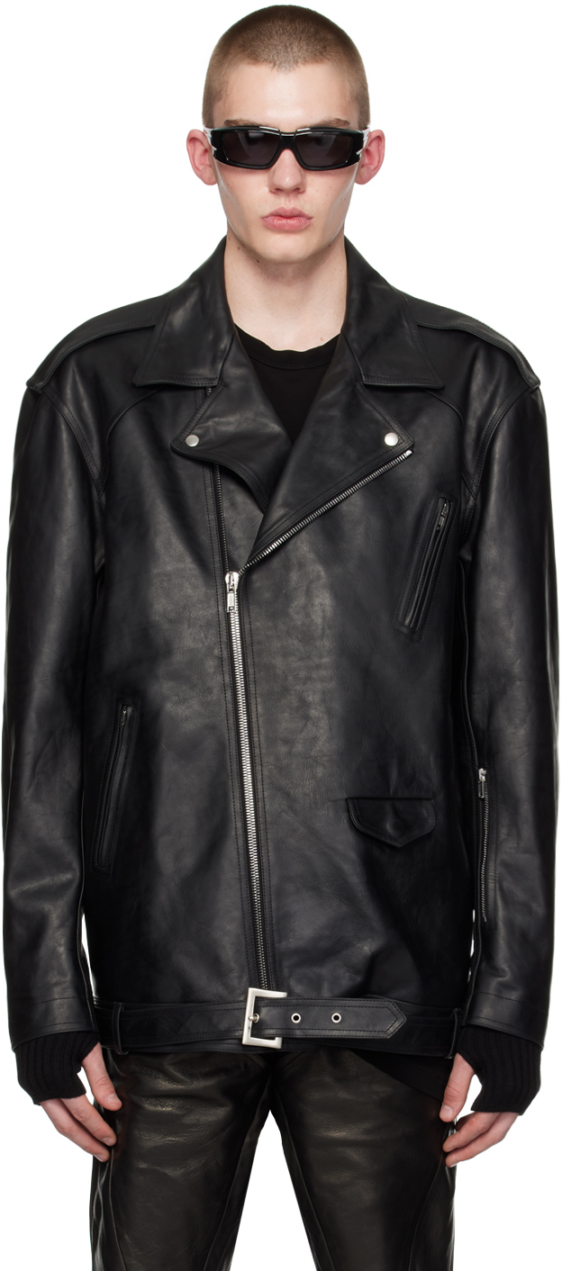 Shop Rick Owens Black Jumbo Luke Stooges Leather Jacket In 09 Black