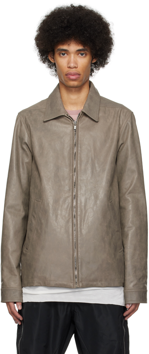 Rick Owens Gray Lido Leather Jacket In 34 Dust