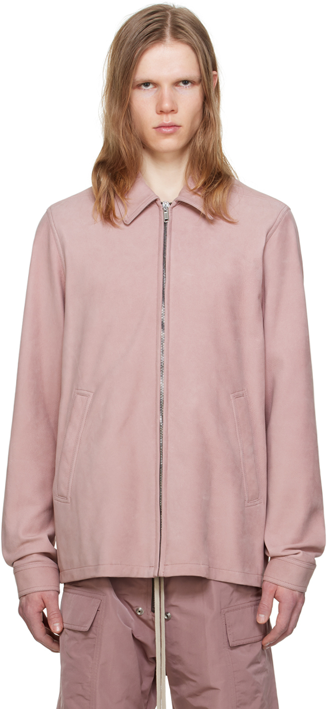 Shop Rick Owens Pink Brad Leather Jacket In 63 Dusty Pink