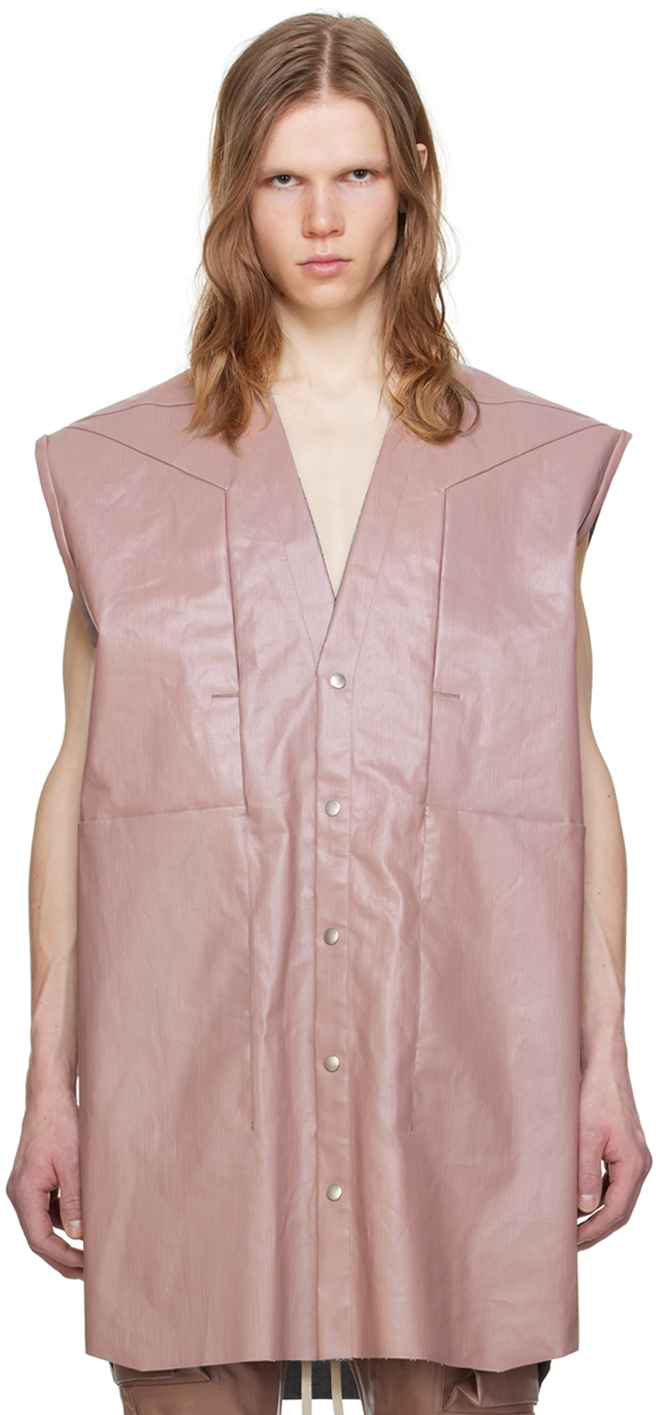 Shop Rick Owens Pink Strobe Jumbo Denim Shirt In 63 Dusty Pink