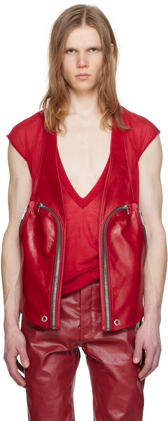 Shop Rick Owens Red Bauhaus Leather Vest In 03 Cardinal Red
