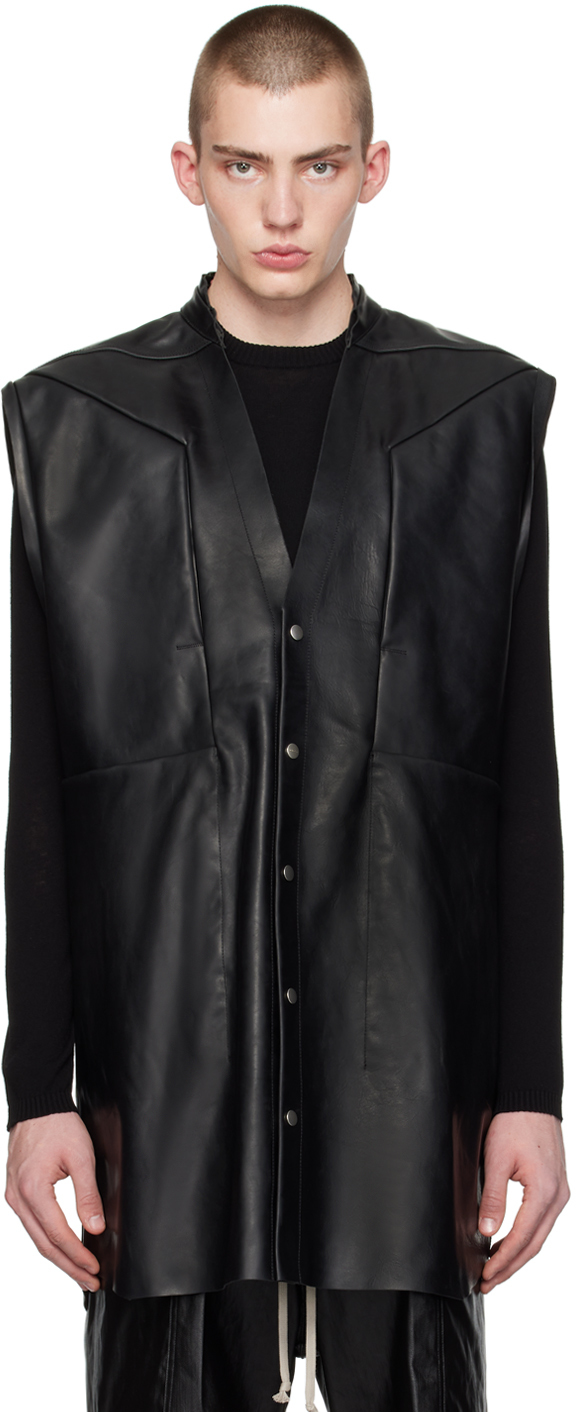 Shop Rick Owens Black Strobe Jumbo Leather Vest In 09 Black