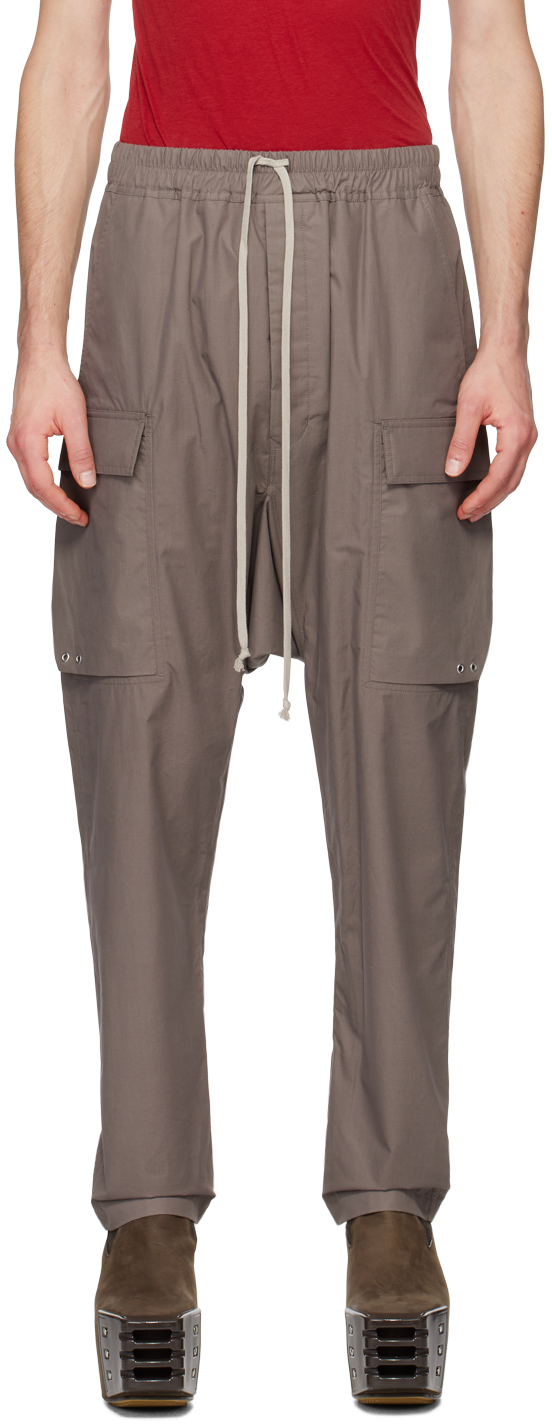 Rick Owens Grey Drawstring Cargo Trousers In 34 Dust