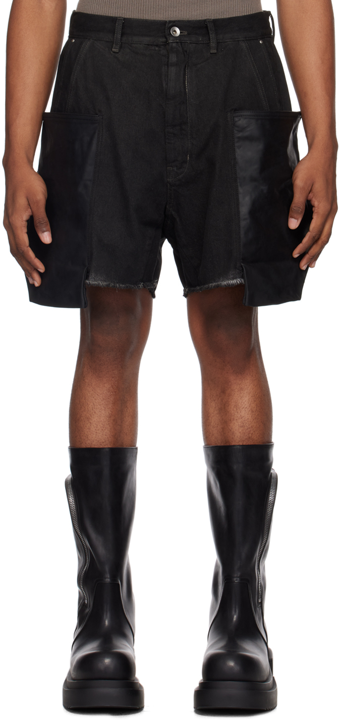 Shop Rick Owens Gray & Black Stefan Denim Shorts In 789909 Dark Dust/bla