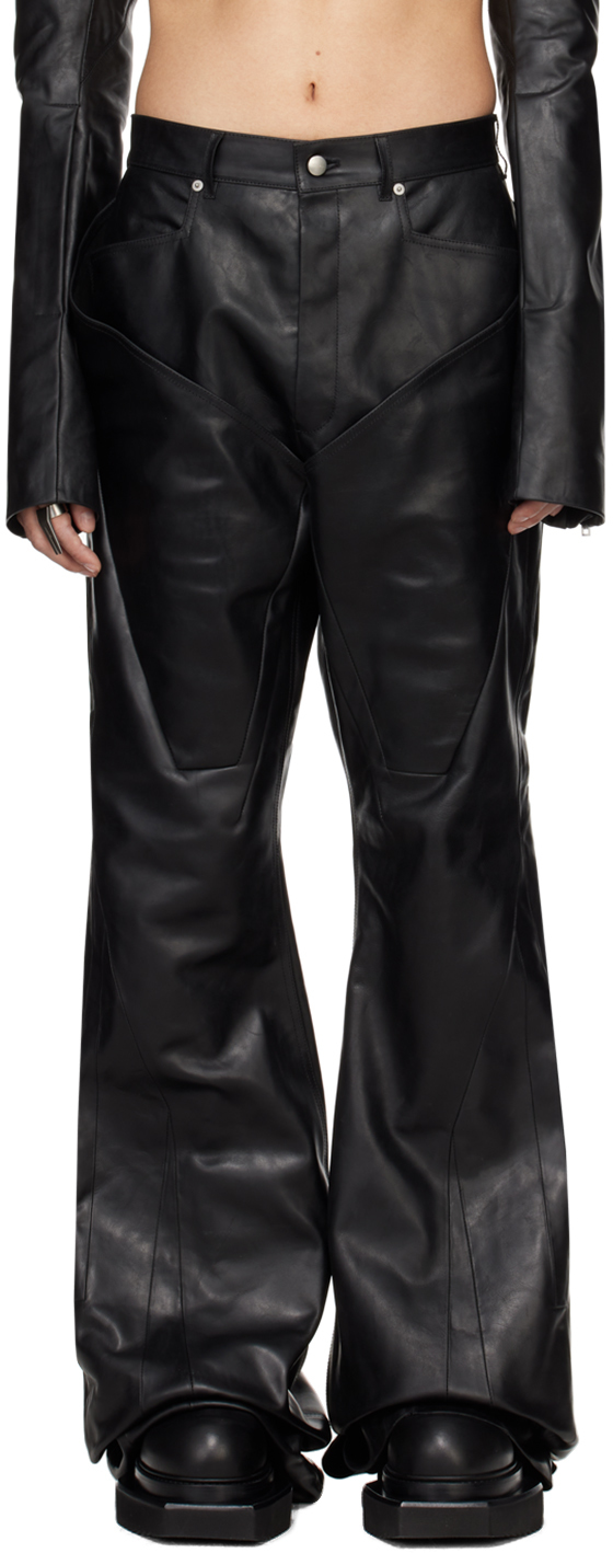Rick Owens Black Slivered Leather Trousers In 09 Black