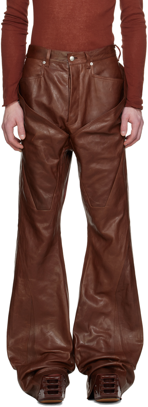 Shop Rick Owens Burgundy Slivered Leather Pants In 73 Henna