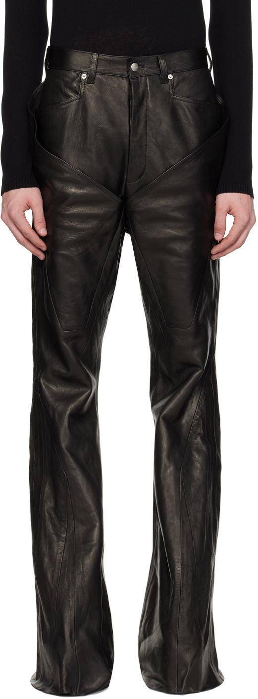 Shop Rick Owens Black Slivered Leather Pants In 09 Black