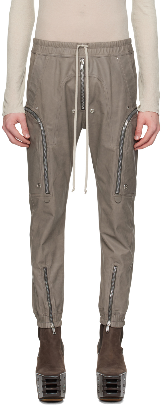 Shop Rick Owens Gray Bauhaus Leather Cargo Pants In 34 Dust