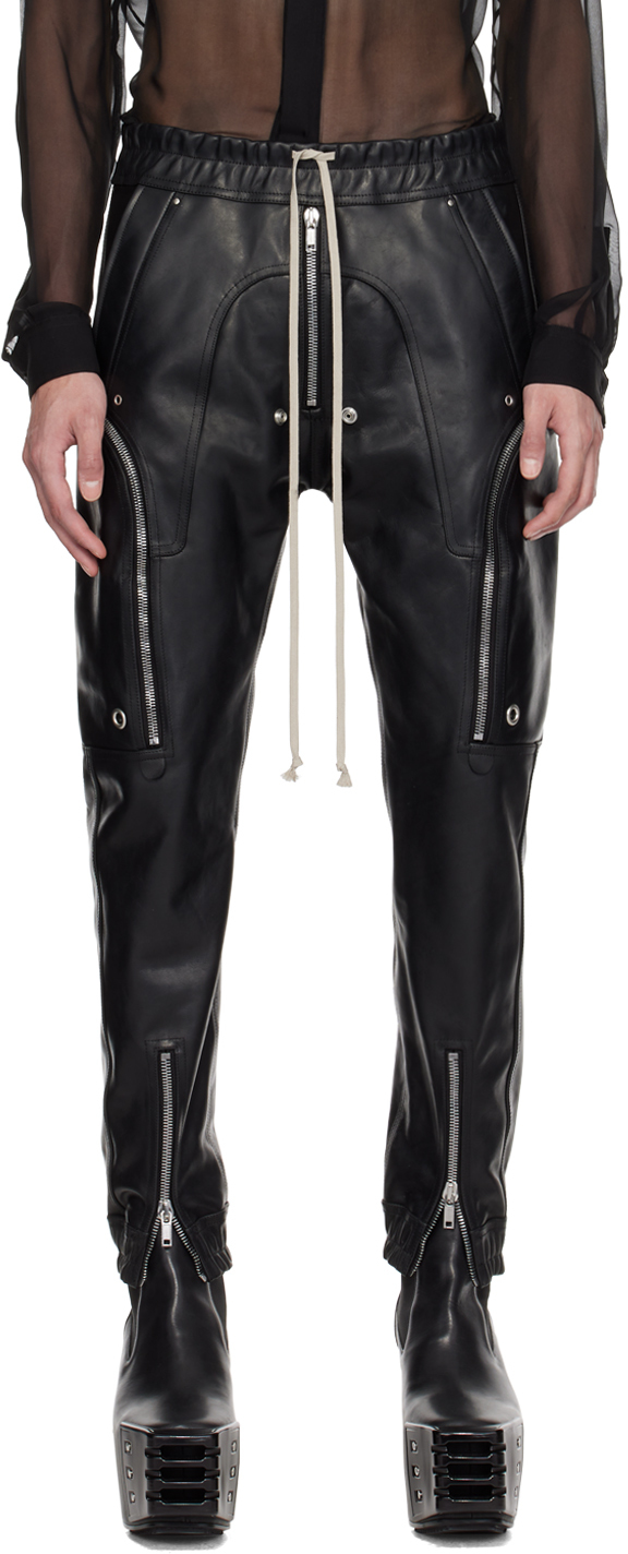 Shop Rick Owens Black Bauhaus Leather Cargo Pants In 09 Black
