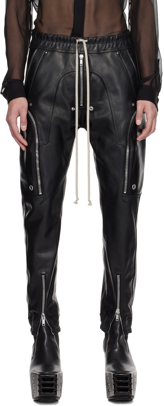 Black Bauhaus Leather Cargo Pants