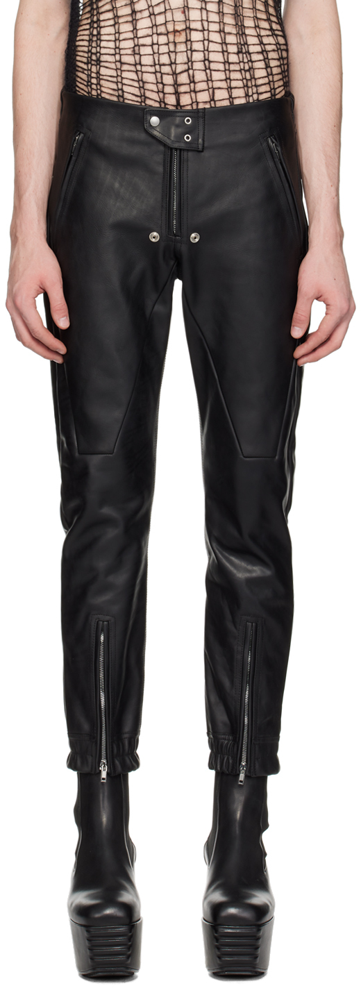 Rick Owens Black Luxor Leather Trousers In 09 Black