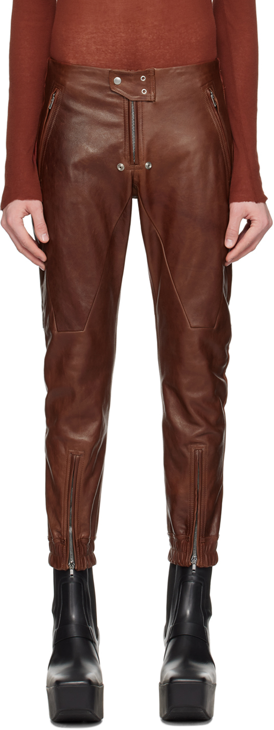 Rick Owens Brown Luxor Leather Trousers In 73 Henna