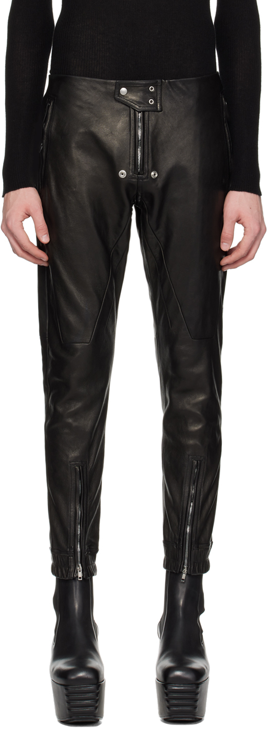 Rick Owens Black Luxor Leather Trousers In 09 Black