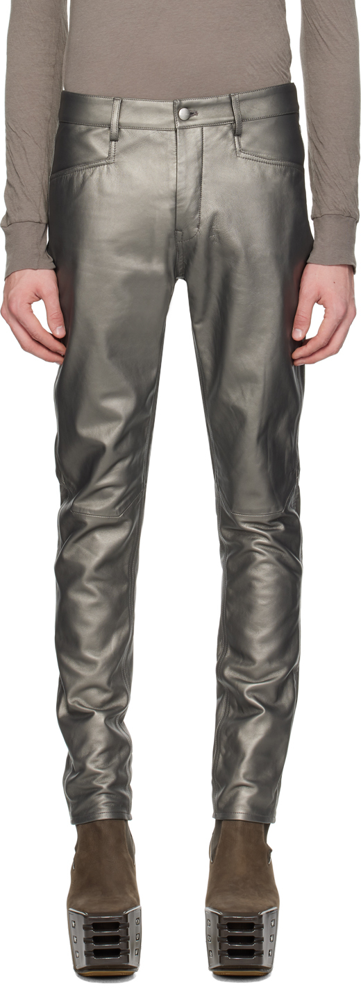 Shop Rick Owens Gunmetal Tyrone Leather Pants In 68 Gunmetal