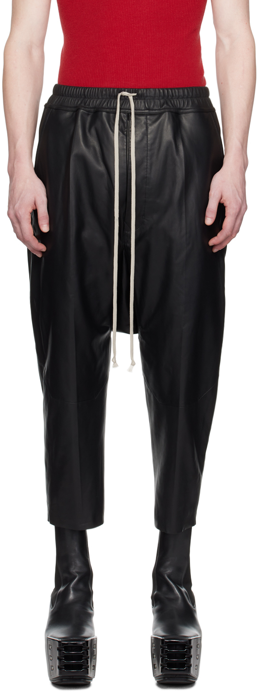 Shop Rick Owens Black Cropped Leather Pants In 09 Black
