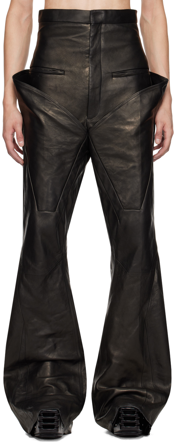 Rick Owens Black Dirt Slivered Leather Pants In 09 Black
