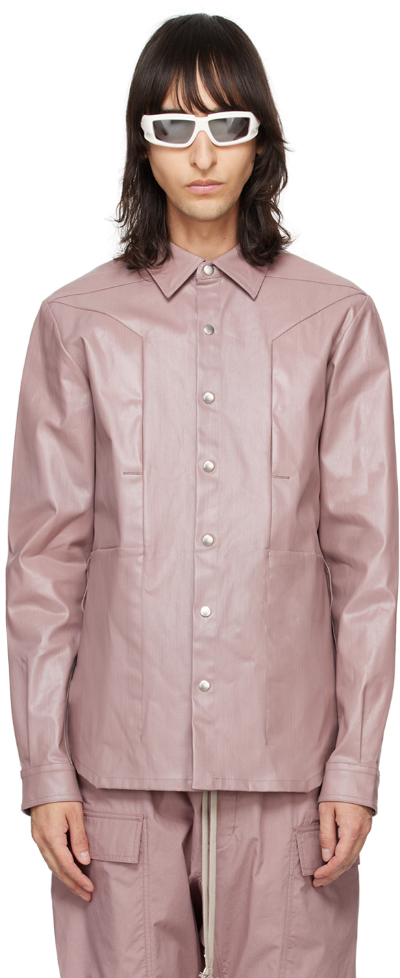 Rick Owens Pink Fogpocket Denim Shirt In 63 Dusty Pink