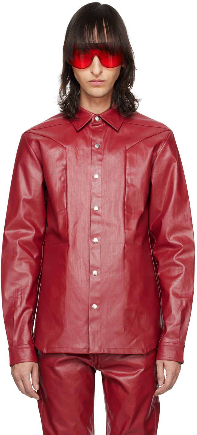 Rick Owens Red Fogpocket Denim Shirt In 03 Cardinal Red