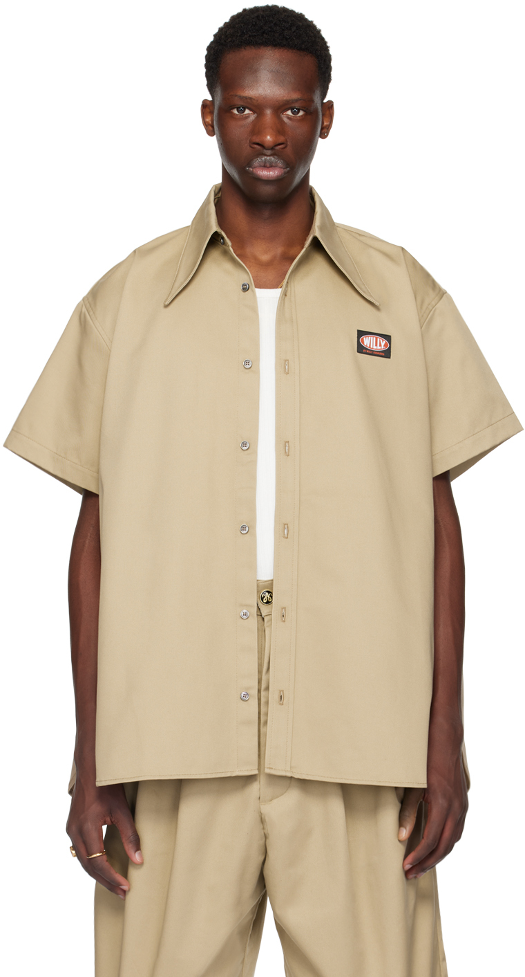 Shop Willy Chavarria Tan Point Collar Shirt In Khaki