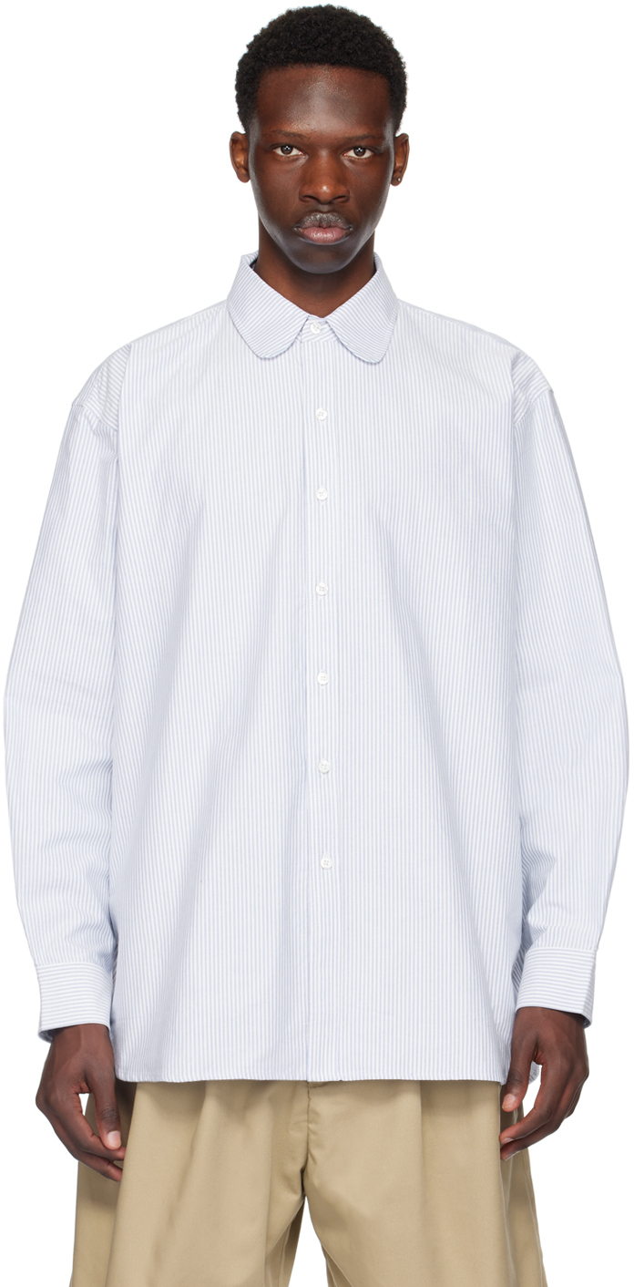 Shop Willy Chavarria Blue Club Collar Shirt In Sky Blue/white