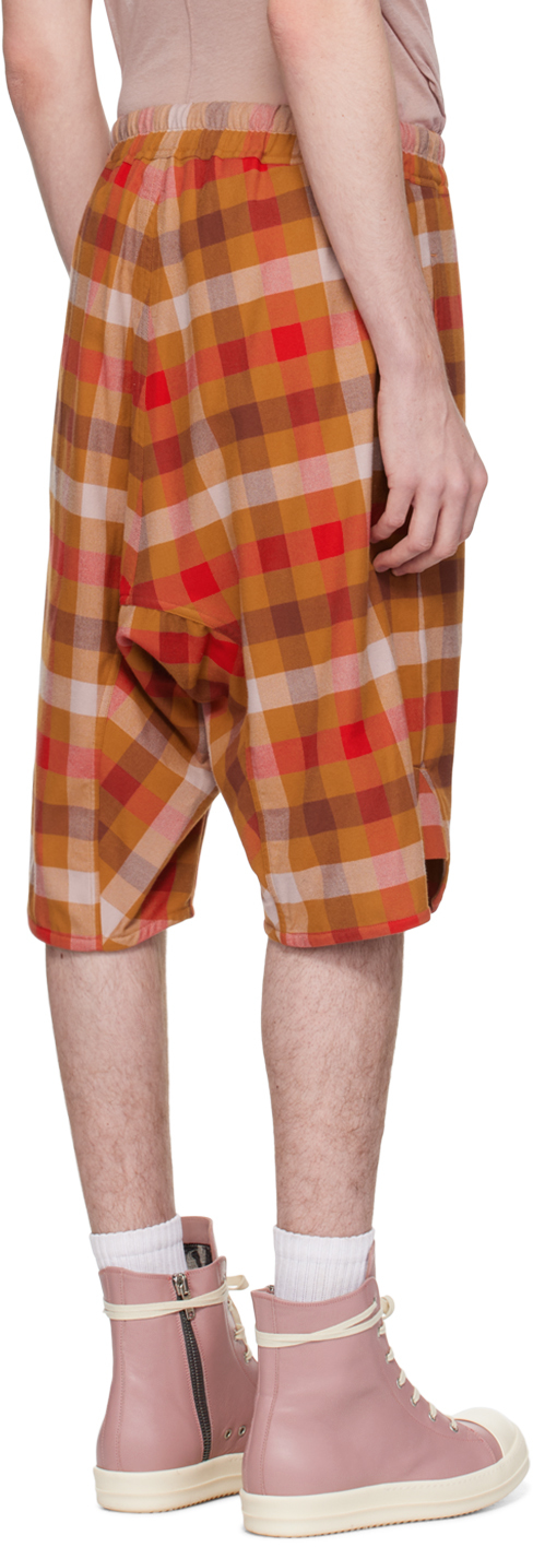 Rick Owens Orange Drawstring Shorts In 53p Clay Plaid