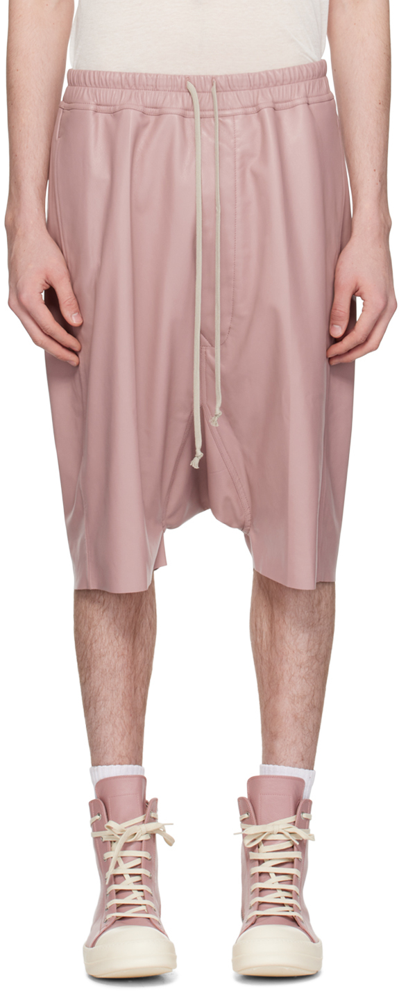 Rick Owens Pink Rick's Pods Leather Shorts In 63 Dusty Pink
