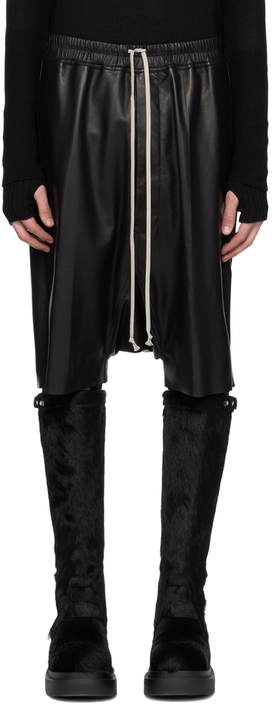 Rick Owens Black Rick's Pods Leather Shorts In 09 Black