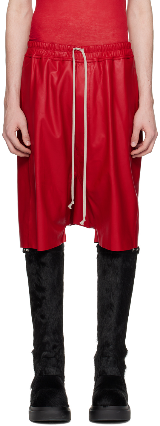 Rick Owens Red Rick's Pods Leather Shorts In 03 Cardinal Red