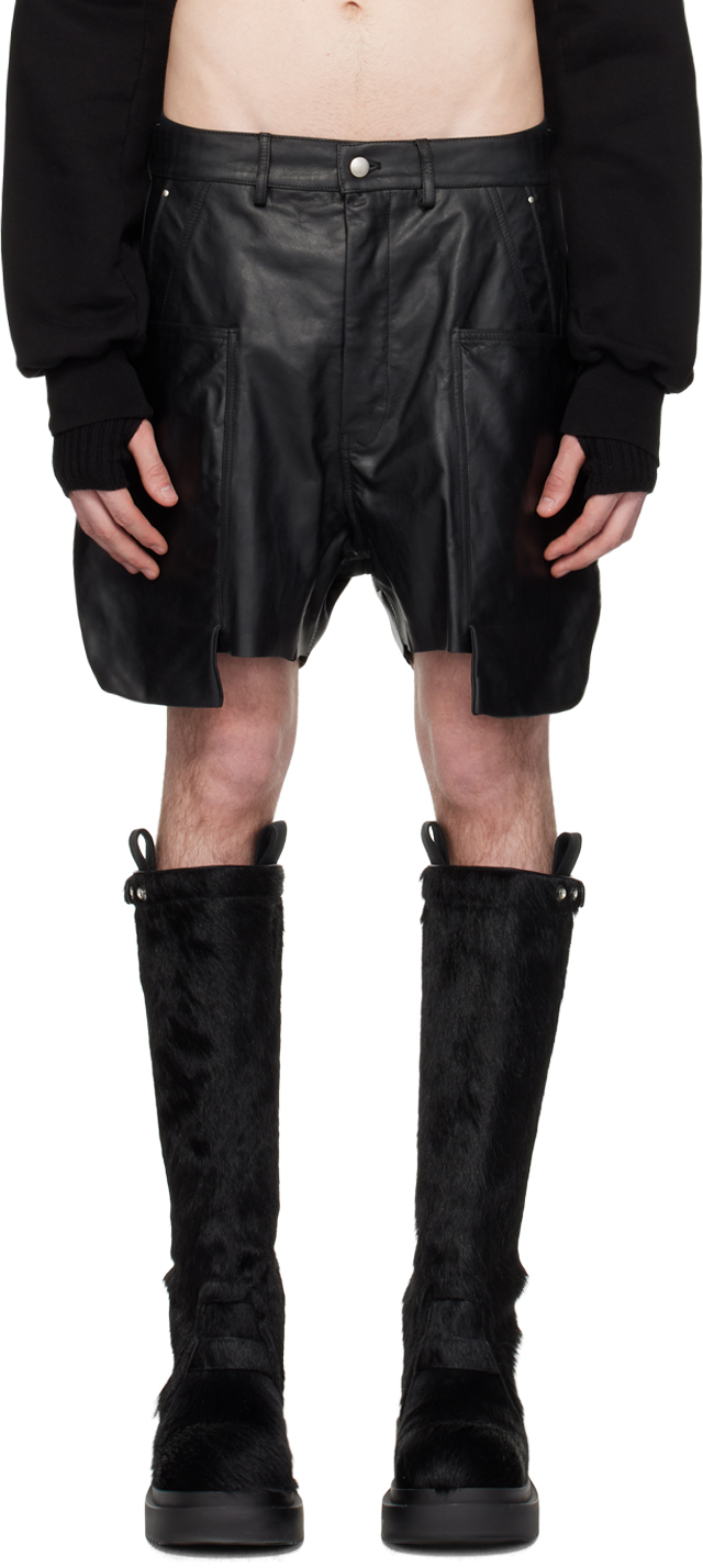 Shop Rick Owens Black Stefan Leather Shorts In 09 Black
