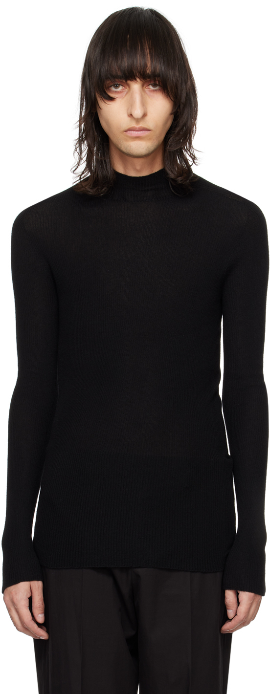 Rick Owens Black Ribbed Lupetto Sweater In 09 Black