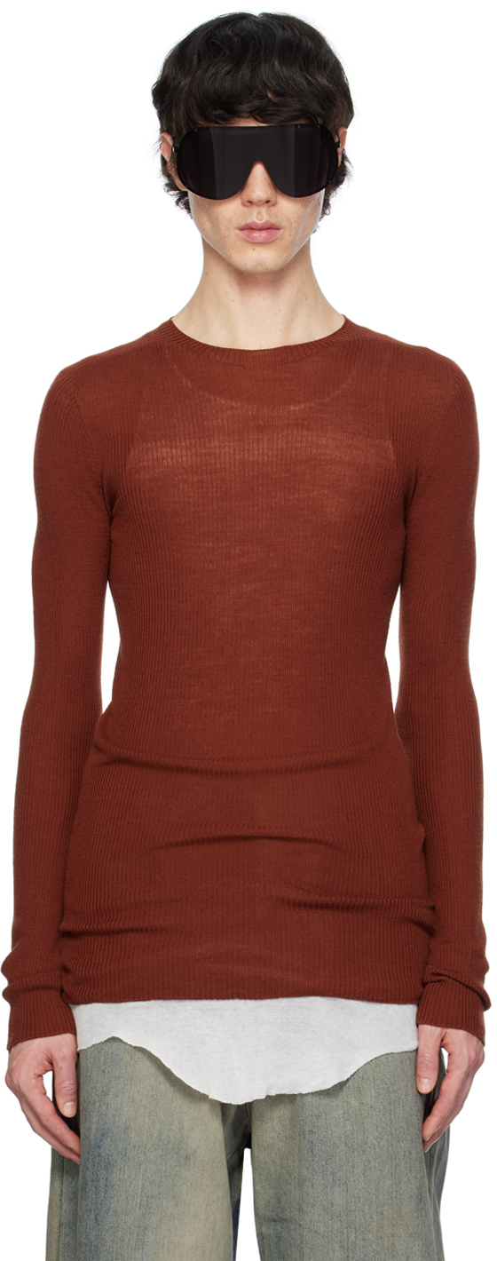 Rick Owens Brown Ribbed Sweater In 73 Henna