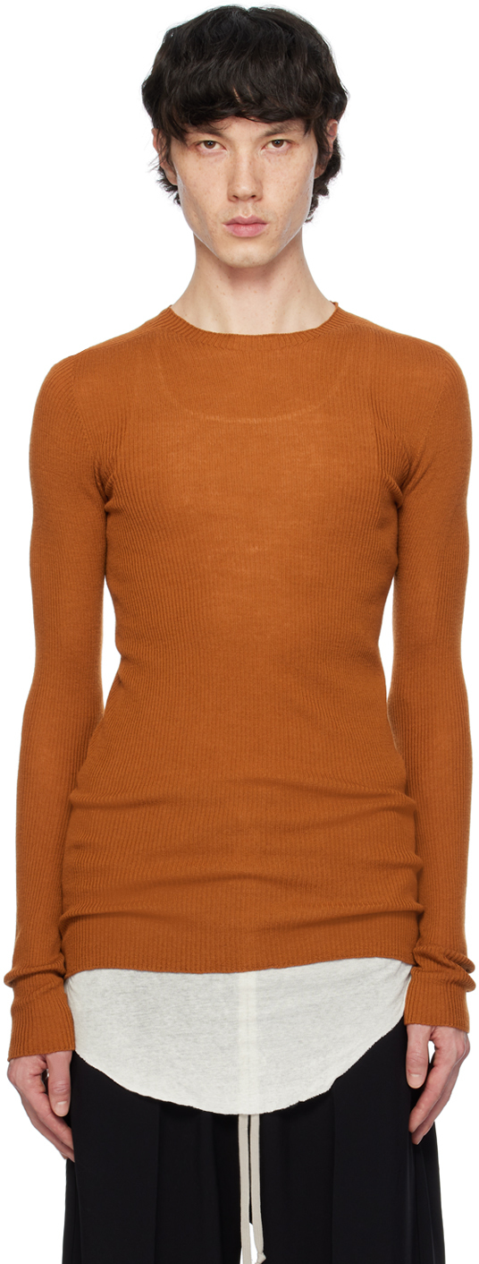 Rick Owens Orange Ribbed Sweater In 53 Clay