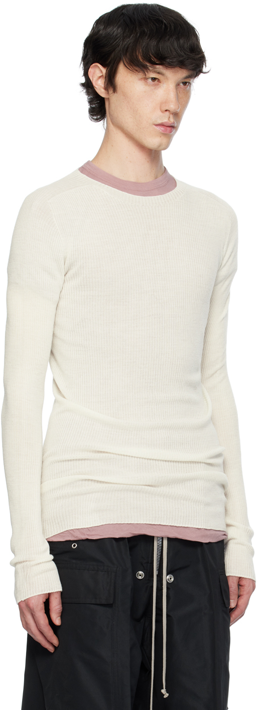 Rick Owens Off-white Ribbed Sweater In 11 Milk