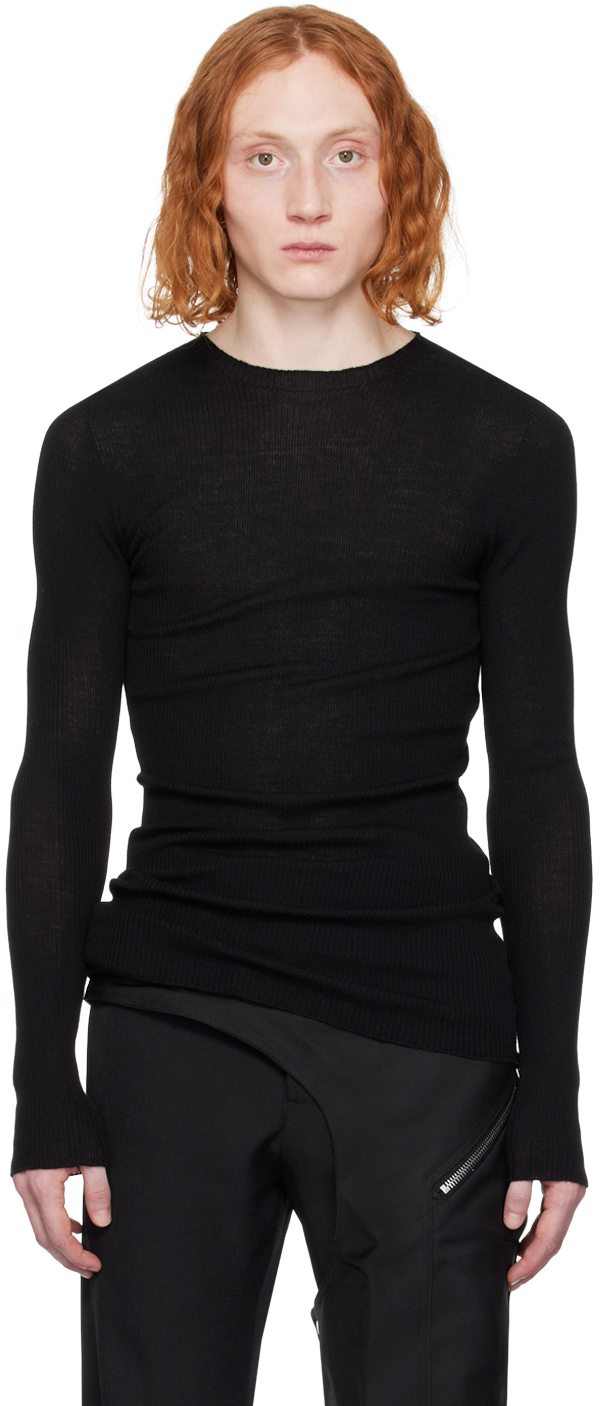 Shop Rick Owens Black Ribbed Sweater In 09 Black