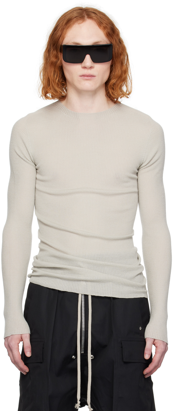 Rick Owens Off-white Ribbed Sweater In 08 Pearl