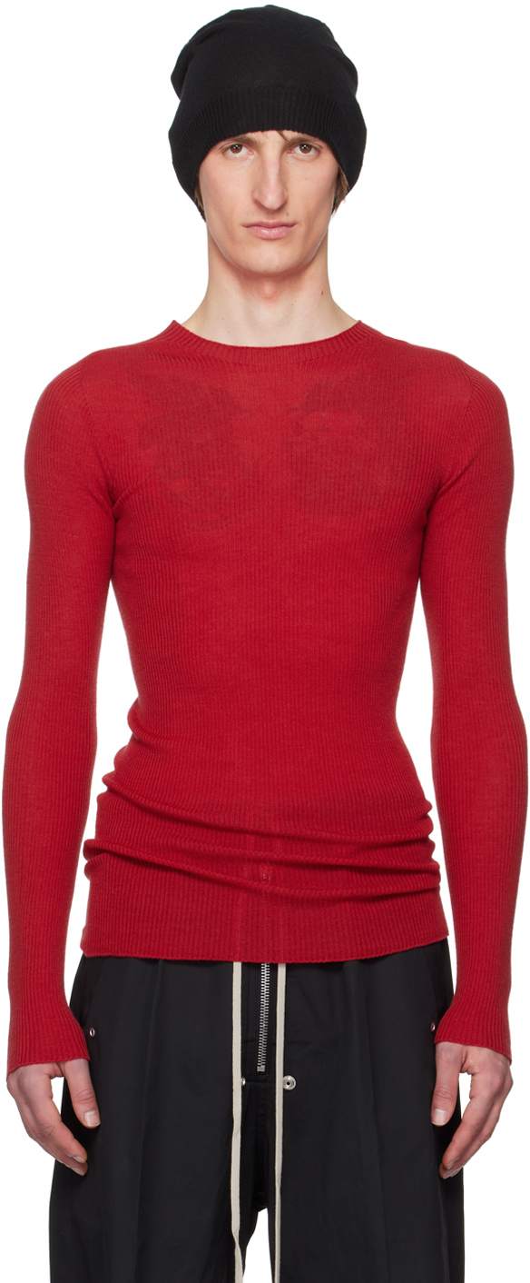 Rick Owens Red Ribbed Sweater In 03 Cardinal Red