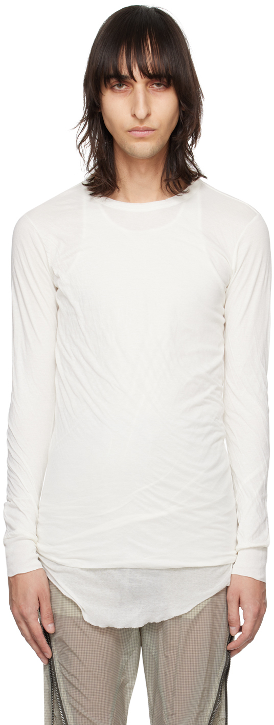 Rick Owens Off-white Double Long Sleeve T-shirt In 11 Milk