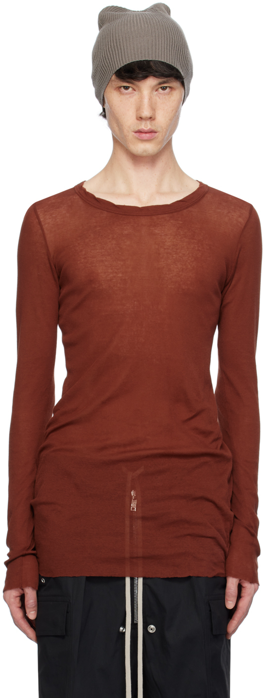 Rick Owens クルーネック Tシャツ ブラウン Rick Owensのブラウン クルーネック 長袖Tシャツがセール中